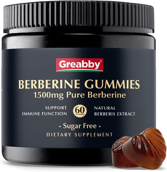 Organic Berberine Gummies 1500mg for Adults - Immune Health Support - Sugar-Free Pectin Gummies with 97% Purity - 60 Count