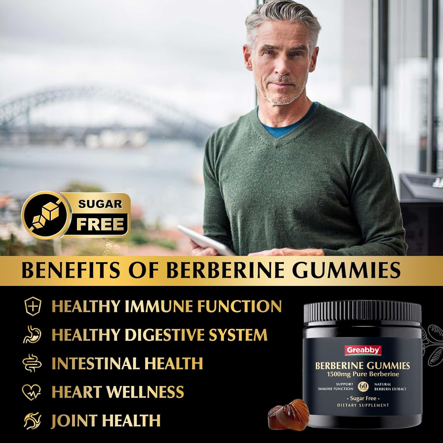 Organic Berberine Gummies 1500mg for Adults - Immune Health Support - Sugar-Free Pectin Gummies with 97% Purity - 60 Count