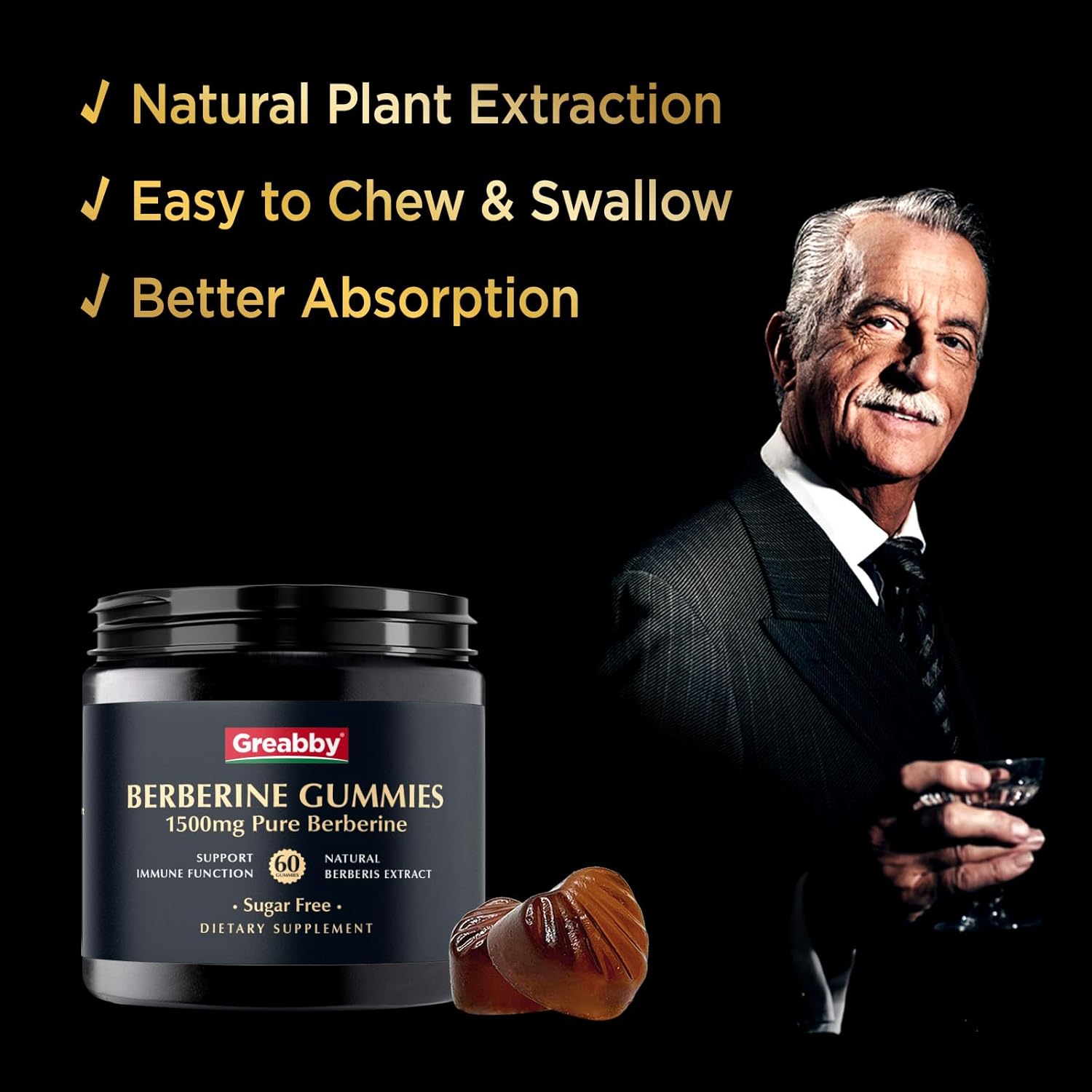 Organic Berberine Gummies 1500mg for Adults - Immune Health Support - Sugar-Free Pectin Gummies with 97% Purity - 60 Count