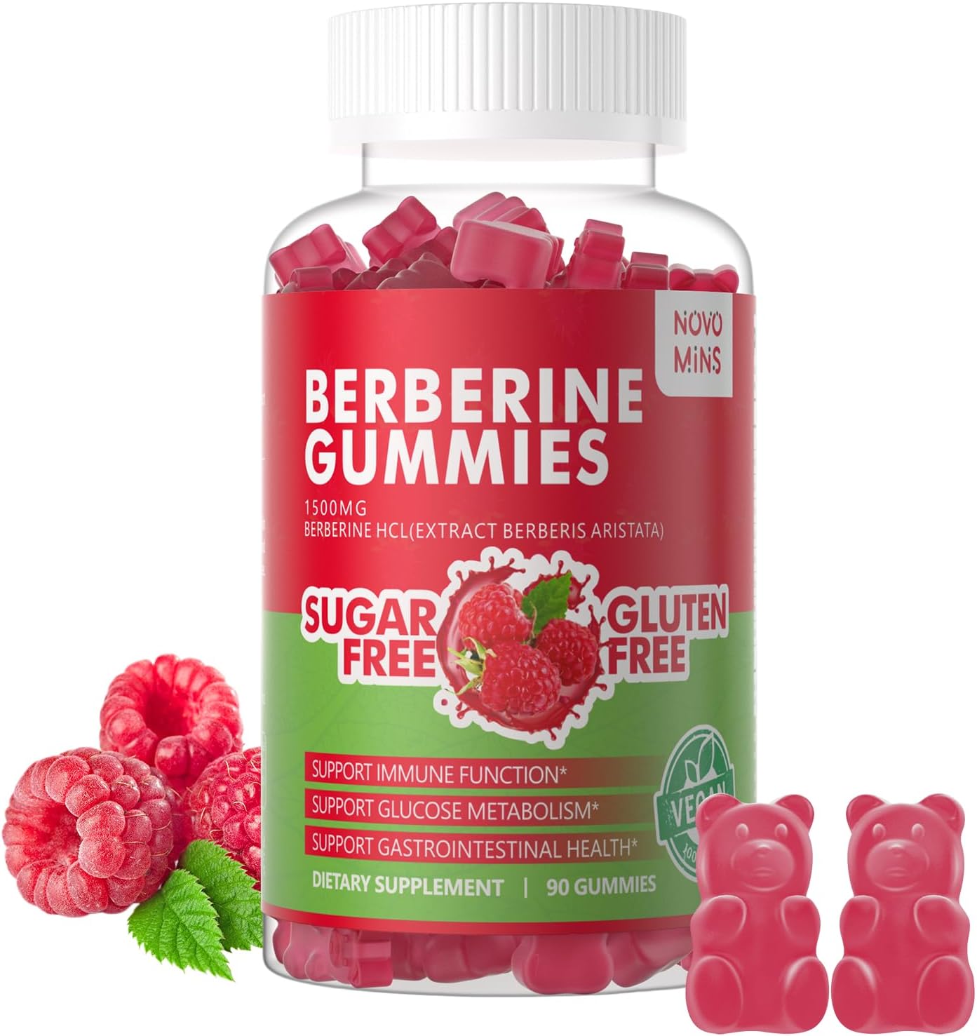 Organic Berberine Gummies with Ceylon Cinnamon 1500mg - Immune & Metabolism Support - Sugar Free Raspberry Flavor