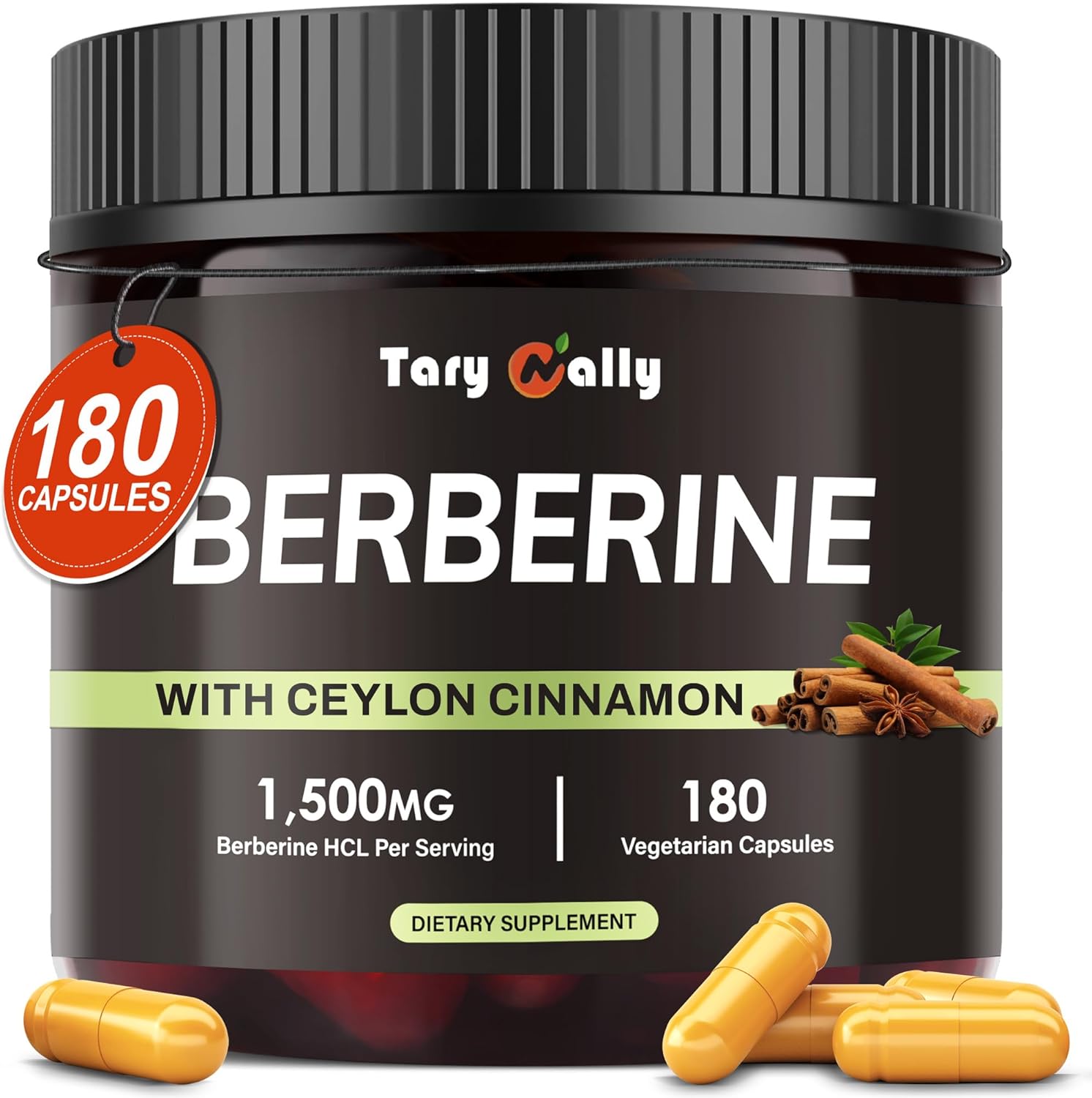 Organic Berberine Supplement with Ceylon Cinnamon & Citrus Bergamot 1500mg | Metabolic & Weight Support | Non-GMO Formula | 180 Capsules, 3-Month Supply