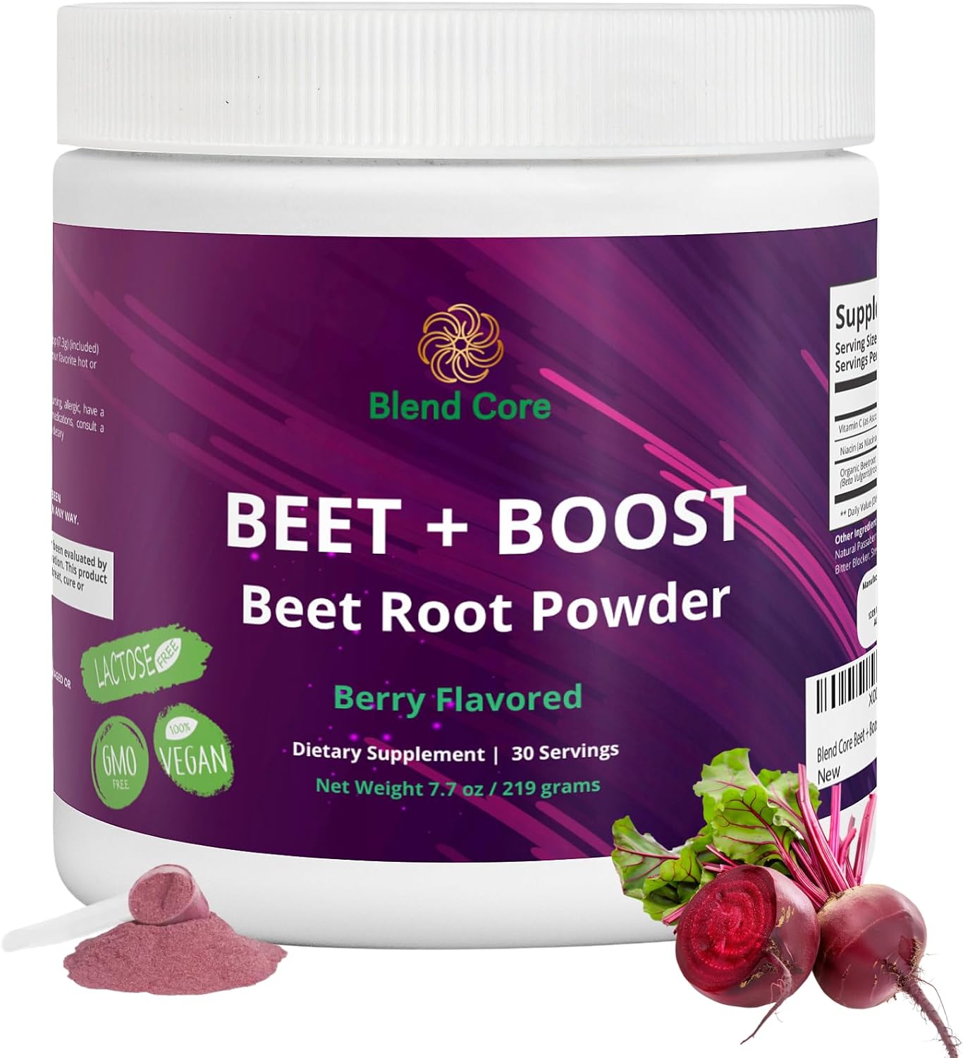 Organic Berry Flavored Beet Root Powder for Daily Nutrition and Athletic Performance - Vegan, Lactose-Free, Non-GMO Supplement with Boost Core Blend