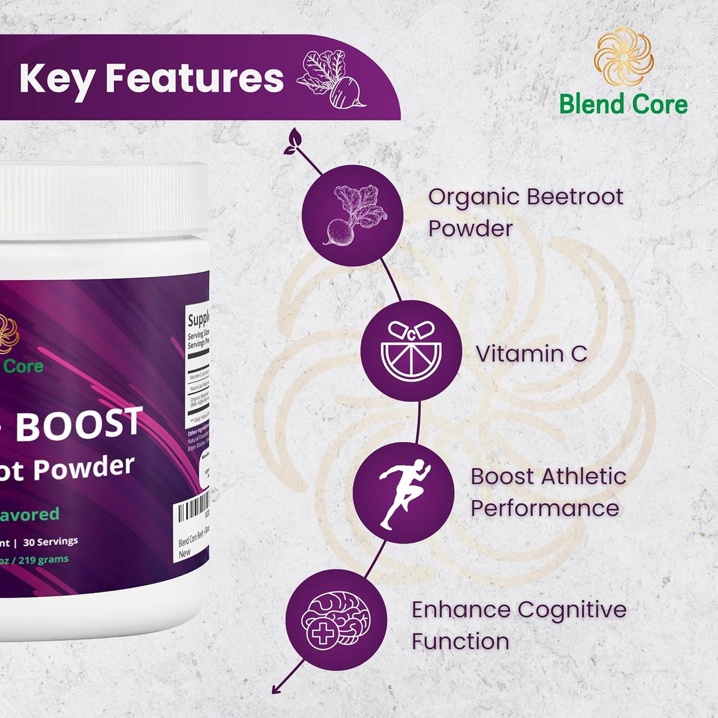 Organic Berry Flavored Beet Root Powder for Daily Nutrition and Athletic Performance - Vegan, Lactose-Free, Non-GMO Supplement with Boost Core Blend