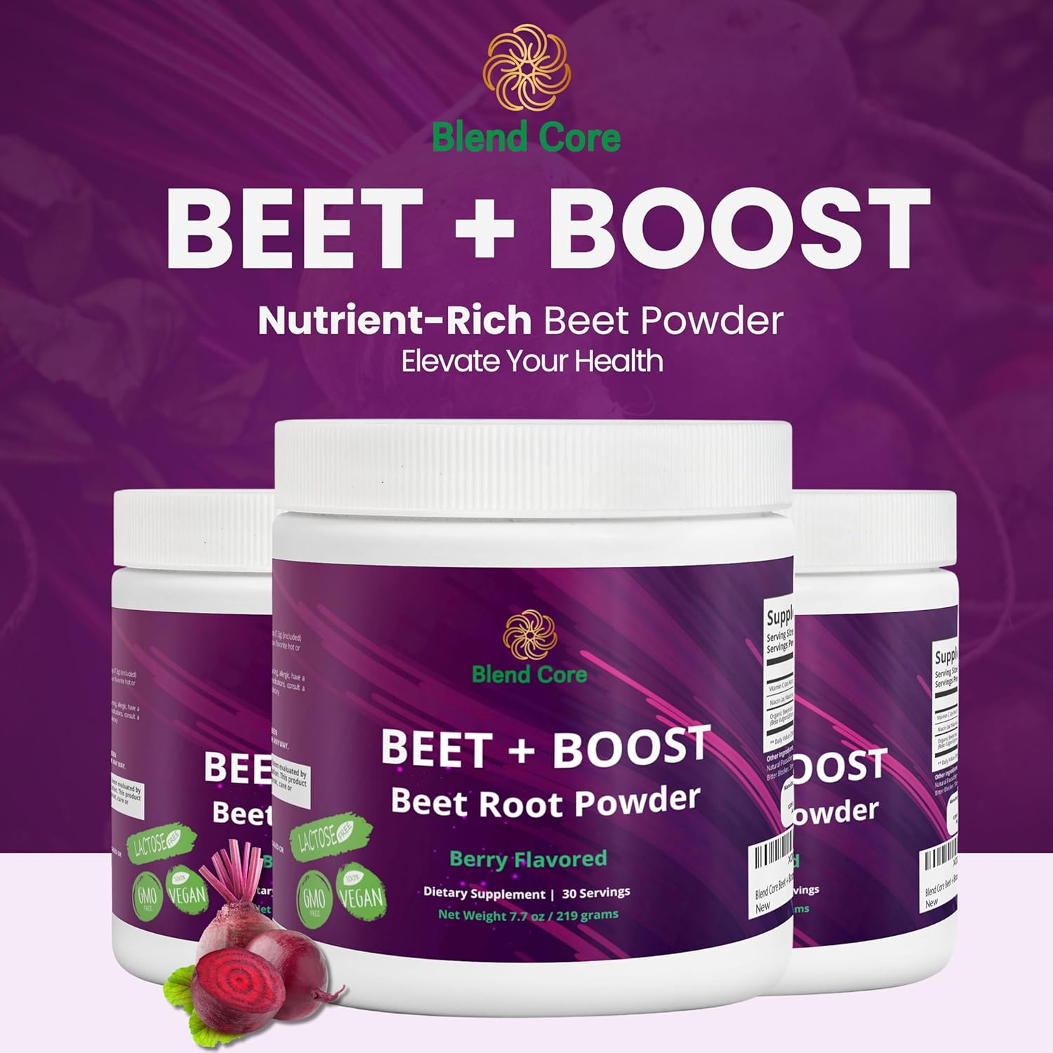 Organic Berry Flavored Beet Root Powder for Daily Nutrition and Athletic Performance - Vegan, Lactose-Free, Non-GMO Supplement with Boost Core Blend
