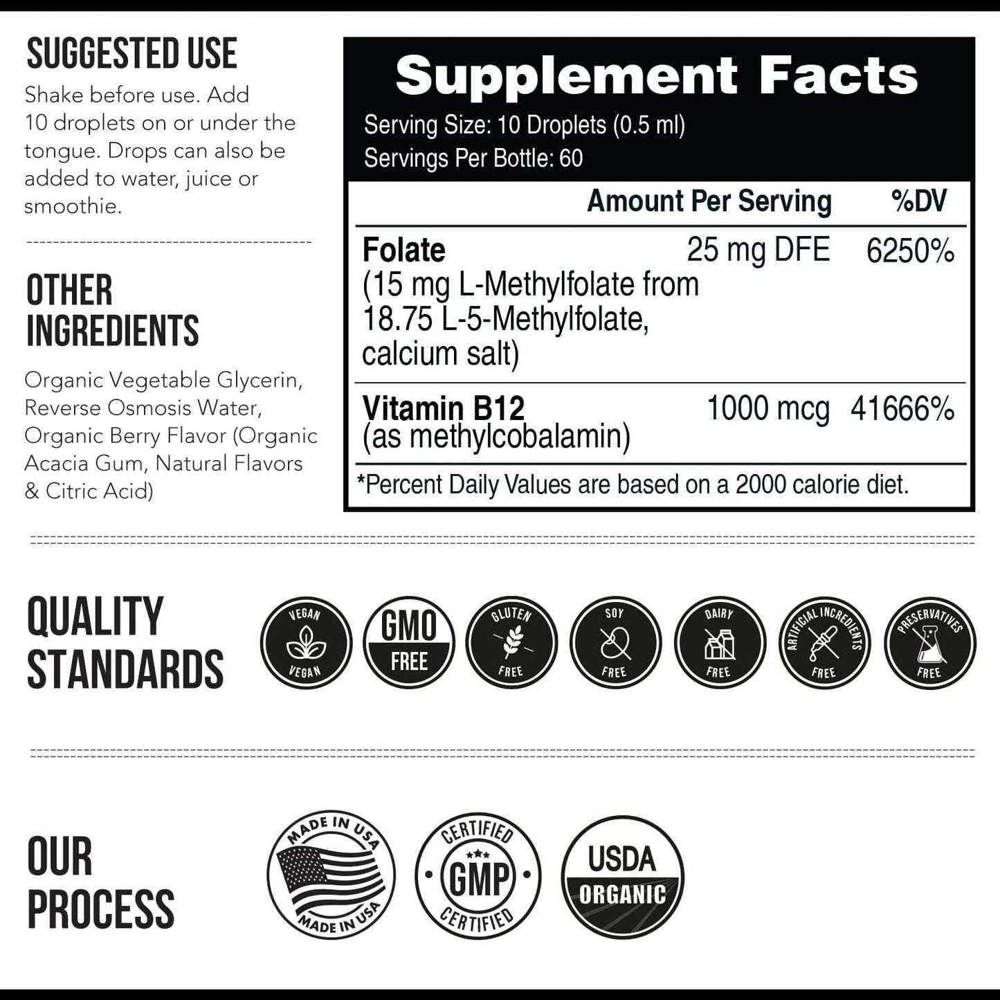 Organic Berry Flavored Liquid Sublingual L Methyl Folate 15mg + Methyl B12 - Professional Strength 5-MTHF Form for Mood, Cognition, Homocysteine - 2 Pack 1oz