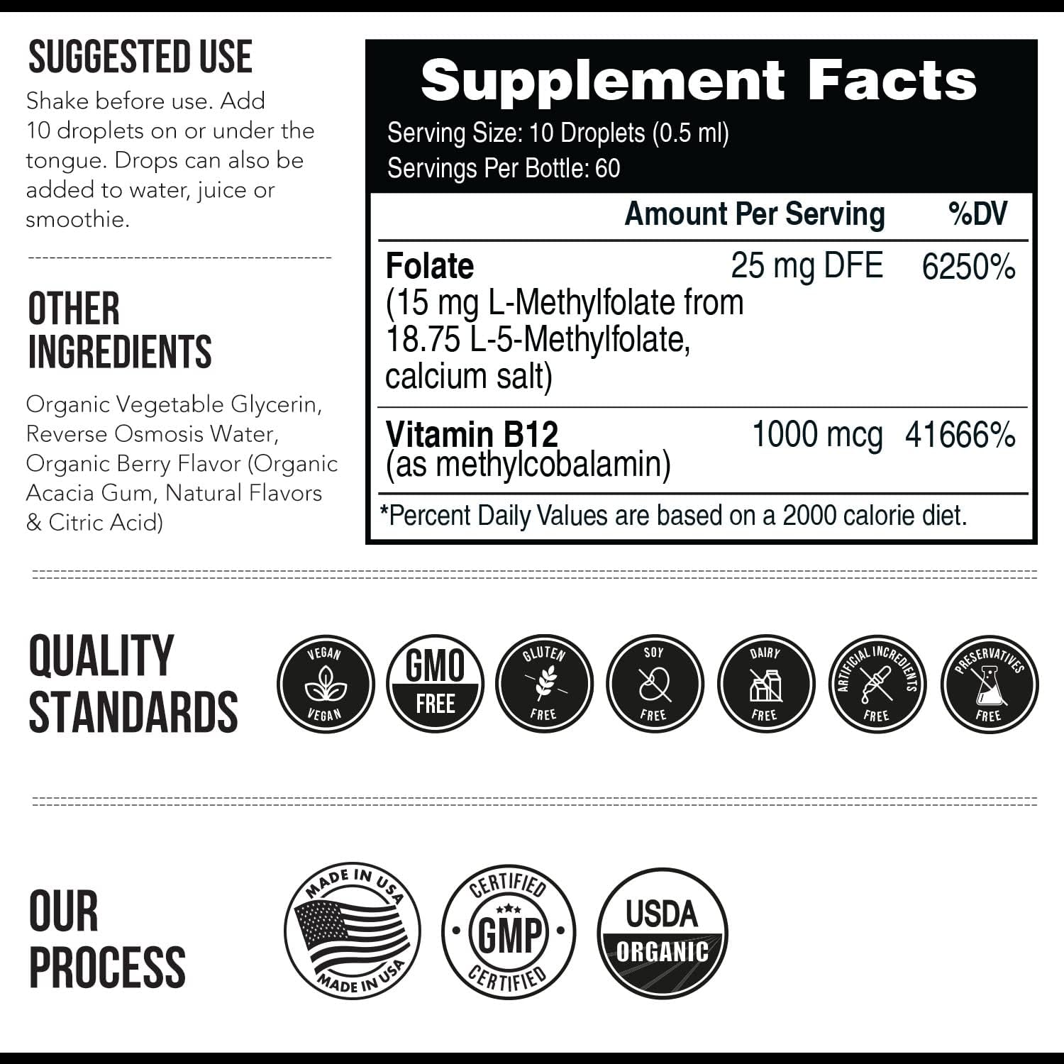 Organic Berry Flavored Liquid Sublingual L Methyl Folate 15mg + Methyl B12 - Professional Strength 5-MTHF Form for Mood, Cognition, Homocysteine - 2 Pack 1oz