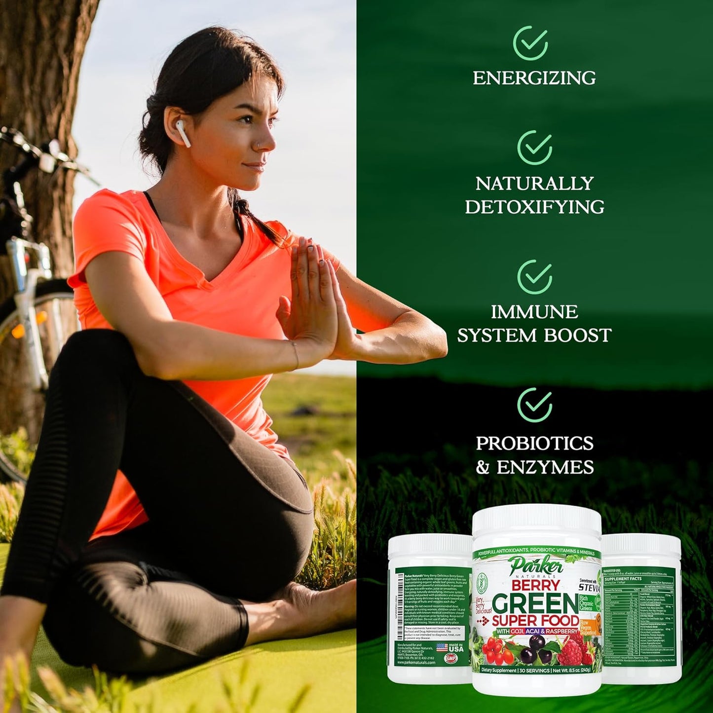 Organic Berry Greens Superfood Powder with Enzymes, Probiotics, Antioxidants, and Vitamins - 240g Vegan Juice Mix by Parker Naturals - BoostGo Australia