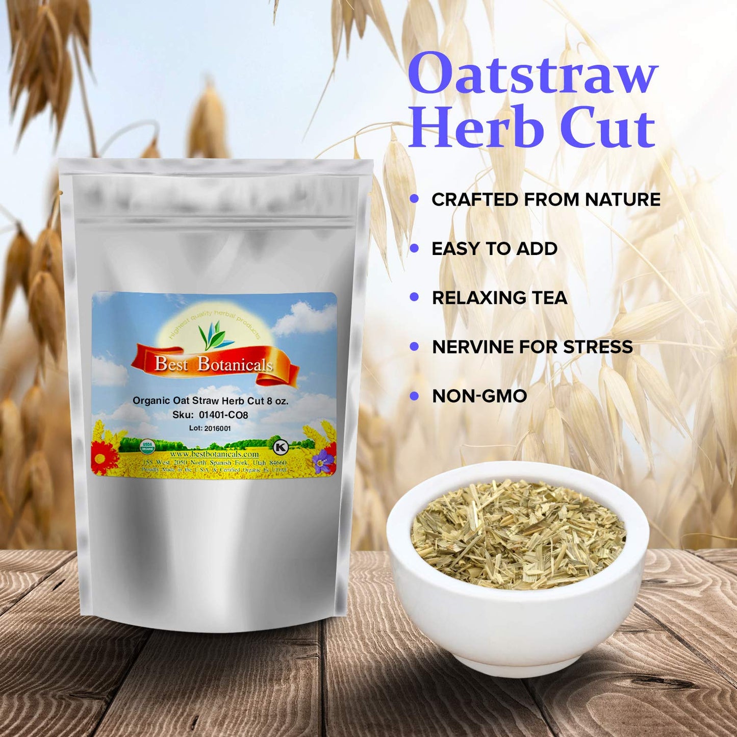 Organic Best Botanicals Oat Straw Herb Cut - 8 oz. - Premium Quality