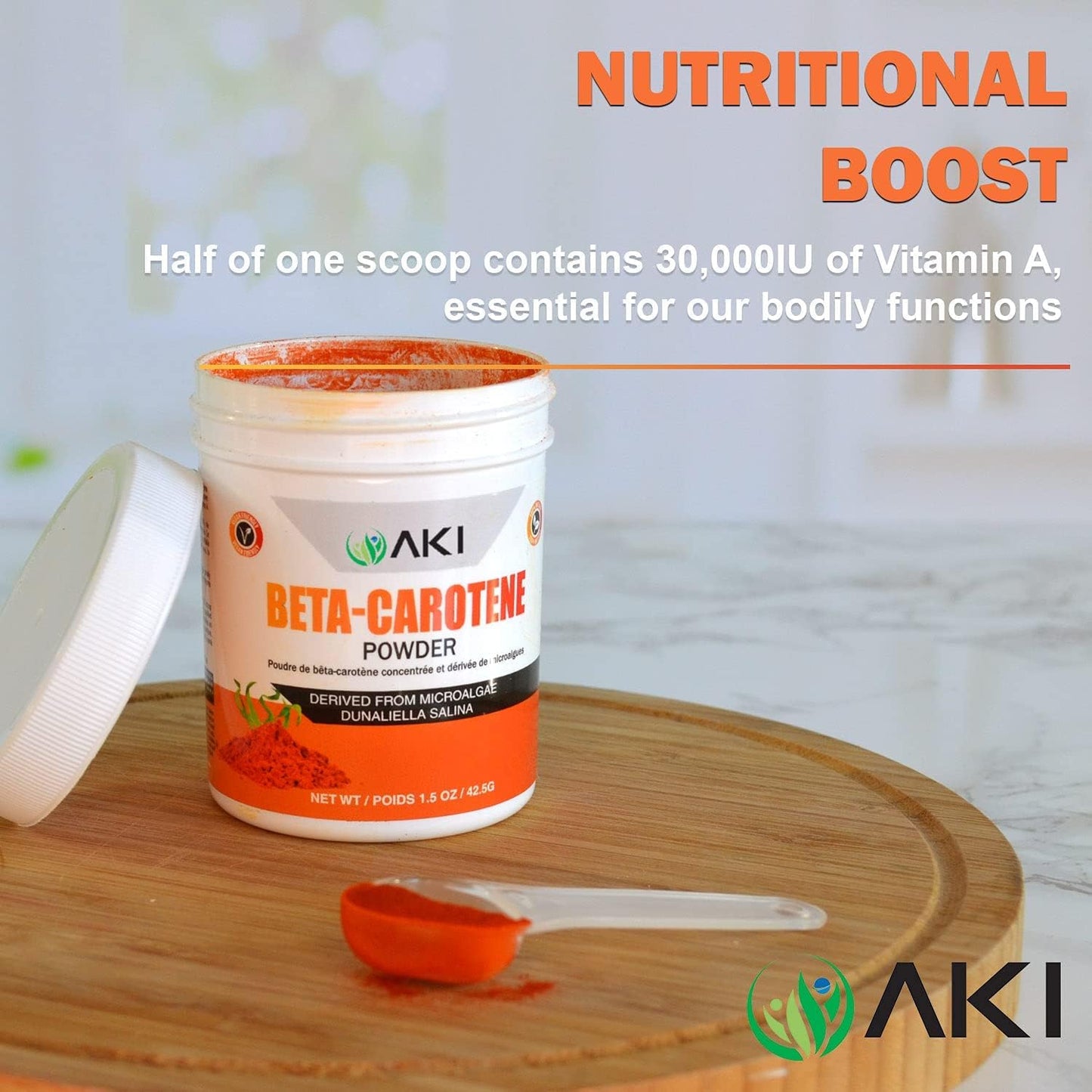 Organic Beta Carotene Powder (1.5oz/42.52g) - High Concentration Vitamin A Source for Skin, Immune System, and Eyes - Non-GMO & Vegan