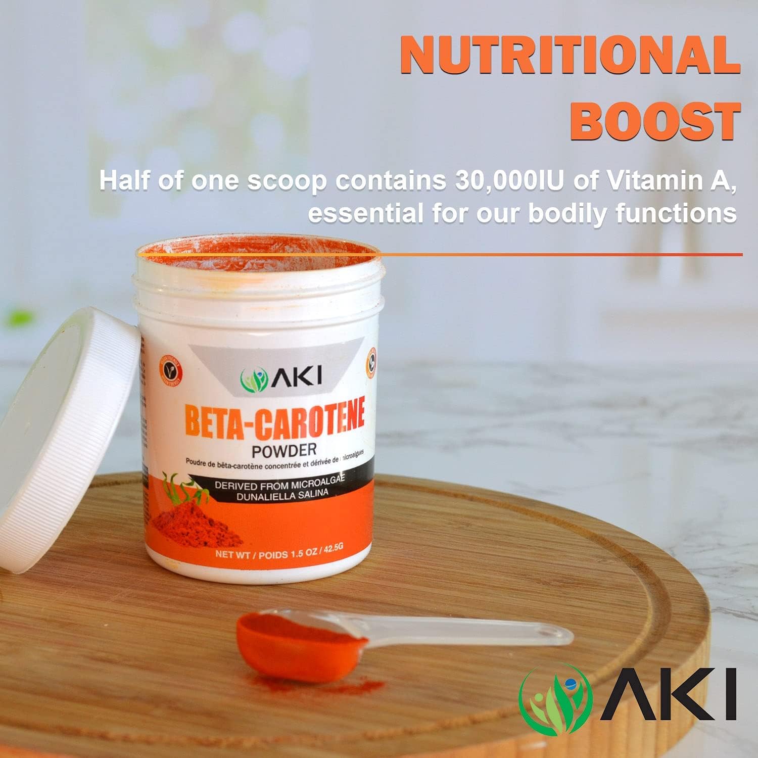 Organic Beta Carotene Powder (1.5oz/42.52g) - High Concentration Vitamin A Source for Skin, Immune System, and Eyes - Non-GMO & Vegan