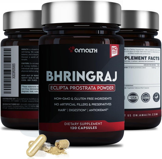 Organic Bhringraj Capsules 1500mg - False Daisy Eclipta Alba - 120 Veg Caps - Plant-Based Ayurvedic Supplement - All Natural Vegan Herb