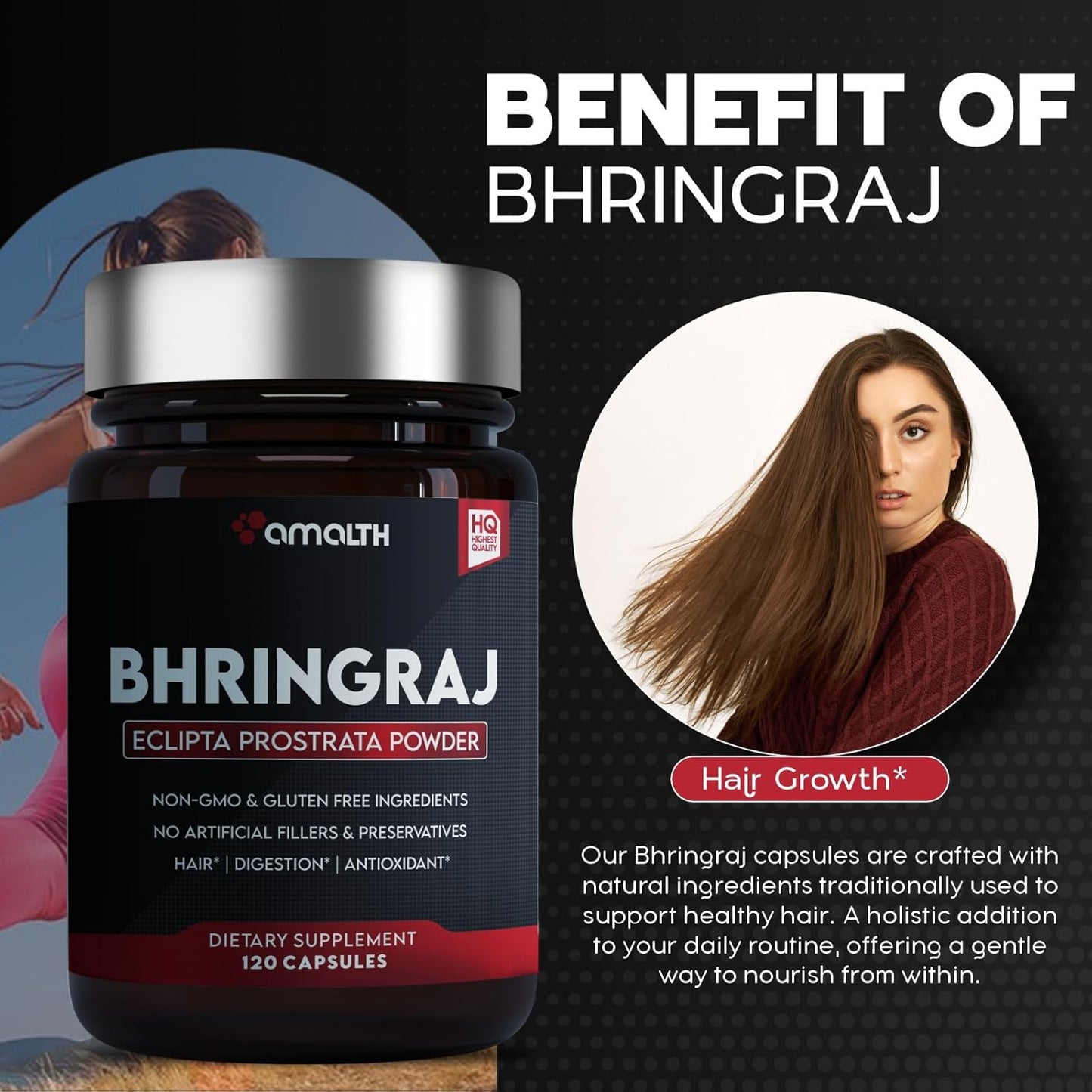 Organic Bhringraj Capsules 1500mg - False Daisy Eclipta Alba - 120 Veg Caps - Plant-Based Ayurvedic Supplement - All Natural Vegan Herb