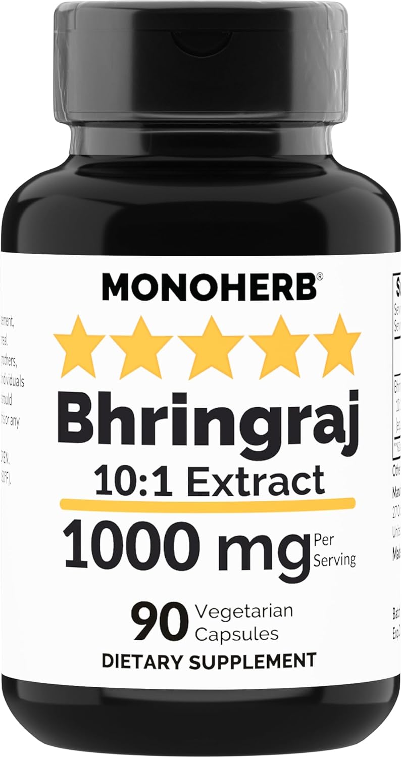 Organic Bhringraj Extract Capsules - 1000mg, 90 Count - Vegan-Friendly