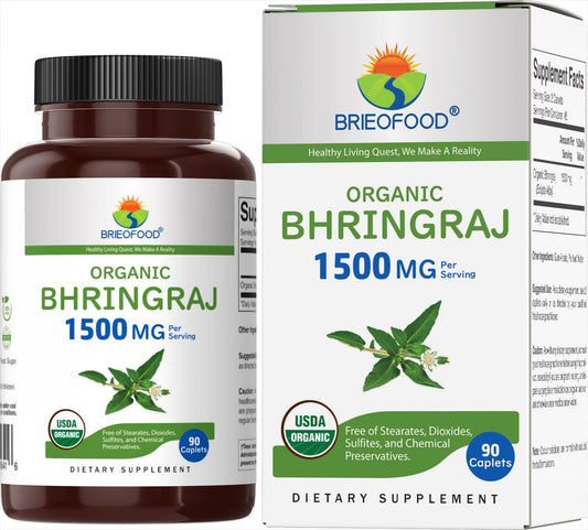 Organic Bhringraj Supplement 1500mg, 90 Tablets, Vegetarian & Gluten-Free, 45 Servings