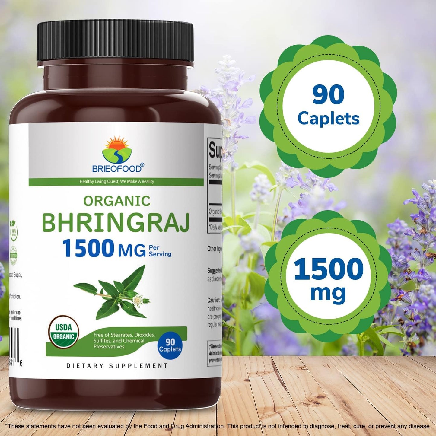 Organic Bhringraj Supplement 1500mg, 90 Tablets, Vegetarian & Gluten-Free, 45 Servings