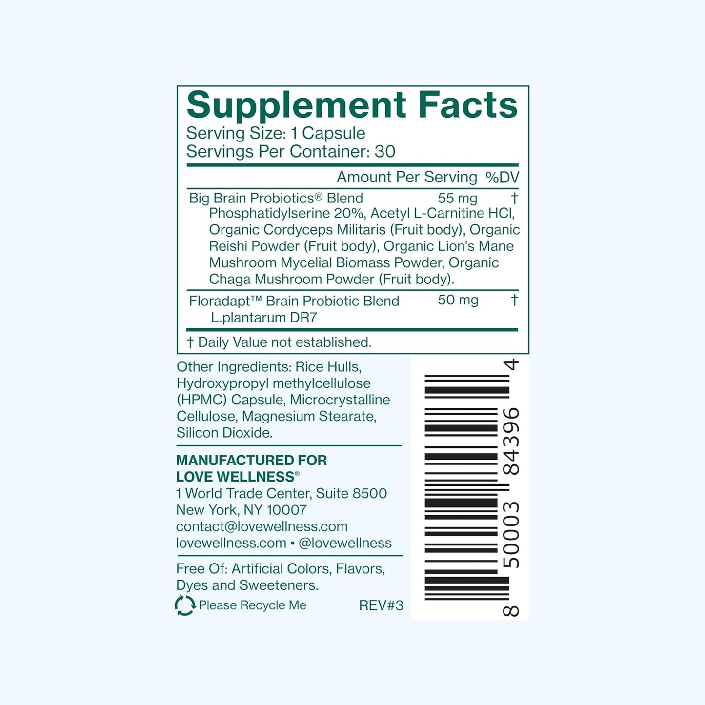 Organic Big Brain Probiotics & Nootropics Supplement for Memory, Focus, Mental Clarity & Mood – 30 Count