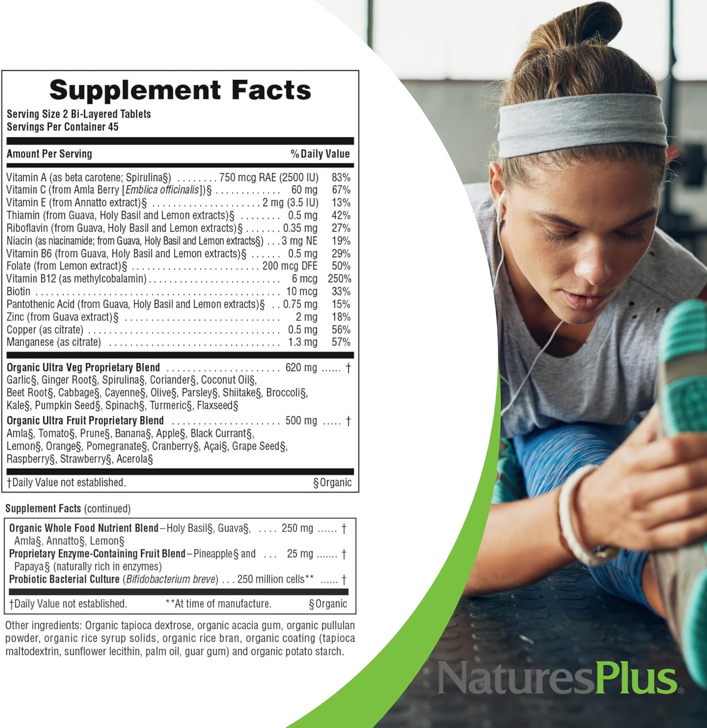 Organic Bilayered Whole Food Multivitamin - 90 Vegetarian Tablets, Antioxidant-Rich - Non-GMO, Vegan, Gluten-Free - 45 Servings