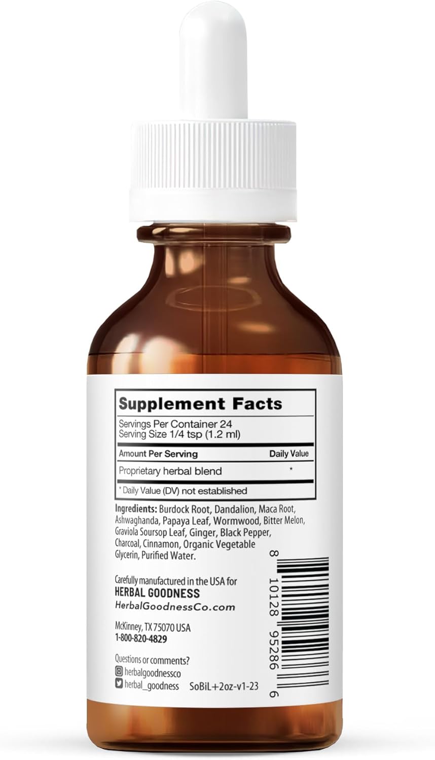 Organic Bitter Liquid Supplement for Body Cleanse & Energy Boost - Non-GMO Burdock, Bitter Melon, Maca, Dandelion Root - 2 fl. oz