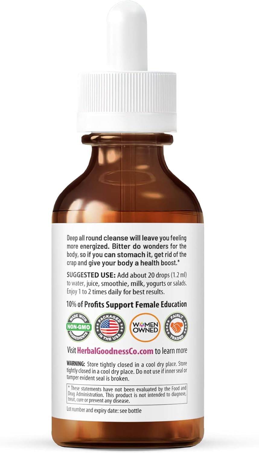 Organic Bitter Liquid Supplement for Body Cleanse & Energy Boost - Non-GMO Burdock, Bitter Melon, Maca, Dandelion Root - 2 fl. oz