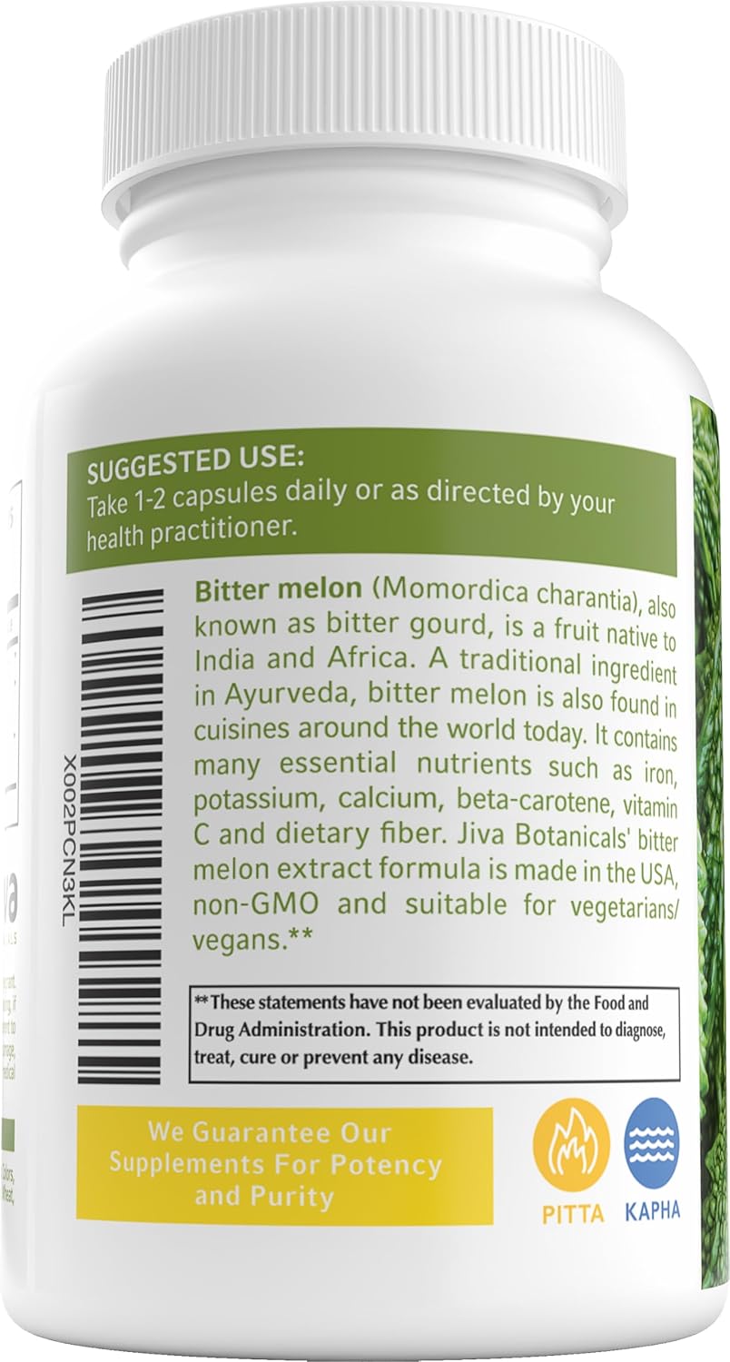 Organic Bitter Melon Capsules by Jiva Botanicals - Natural Blood Sugar Support Supplement