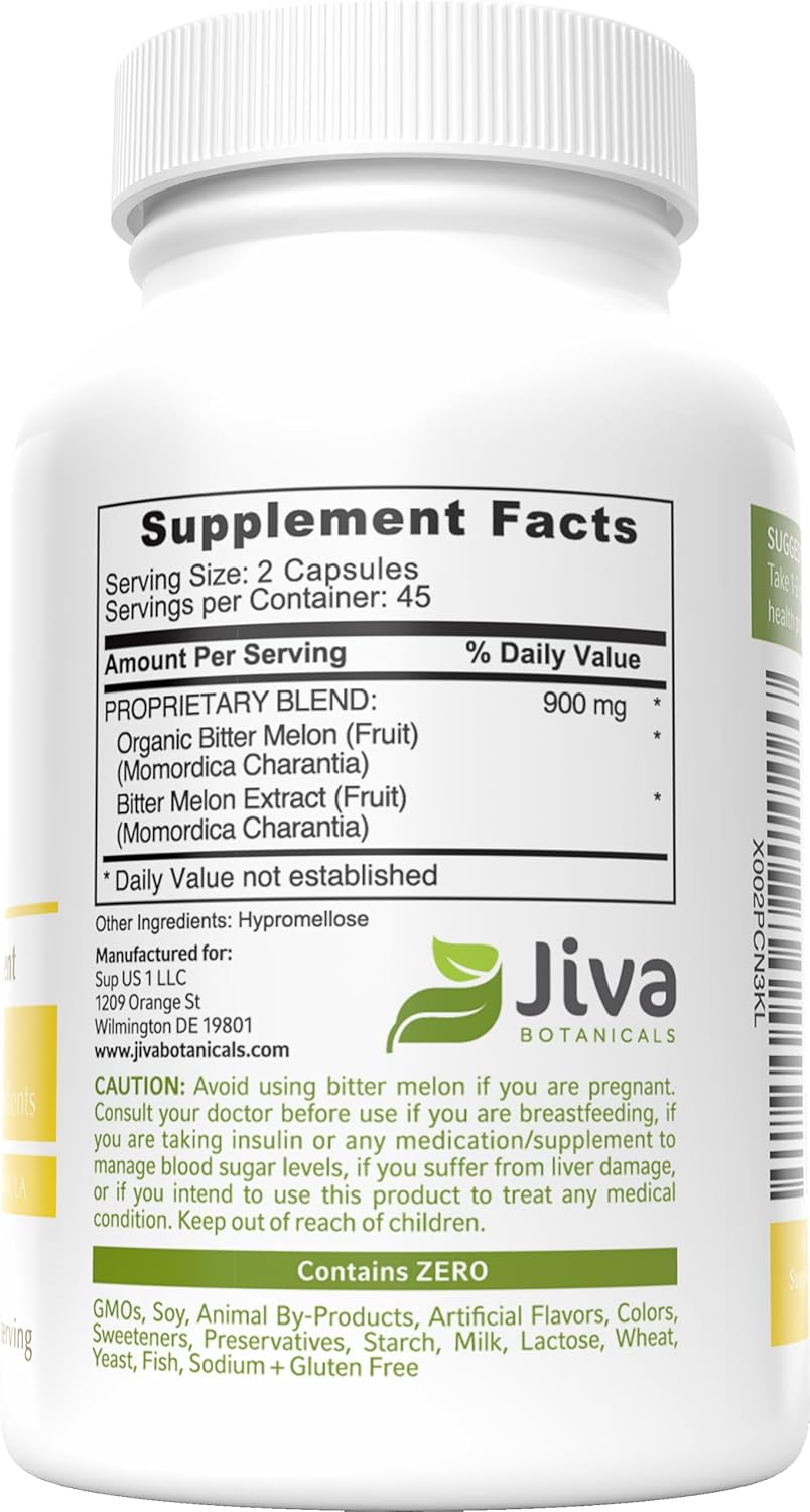 Organic Bitter Melon Capsules by Jiva Botanicals - Natural Blood Sugar Support Supplement