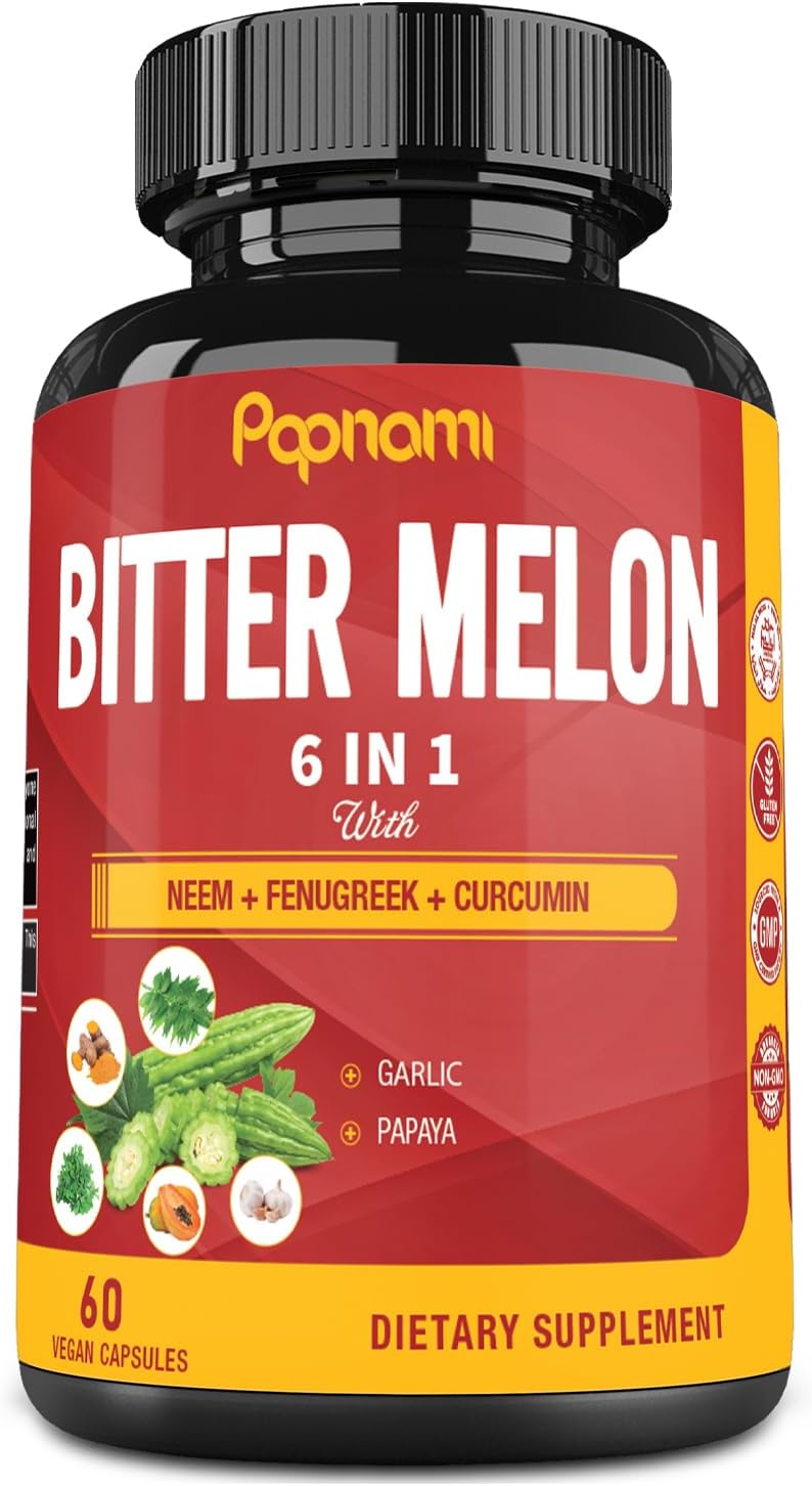 Organic Bitter Melon Extract Capsules with Neem, Fenugreek, Curcumin, Garlic & Papaya - 60 Pills, 2 Month Supply