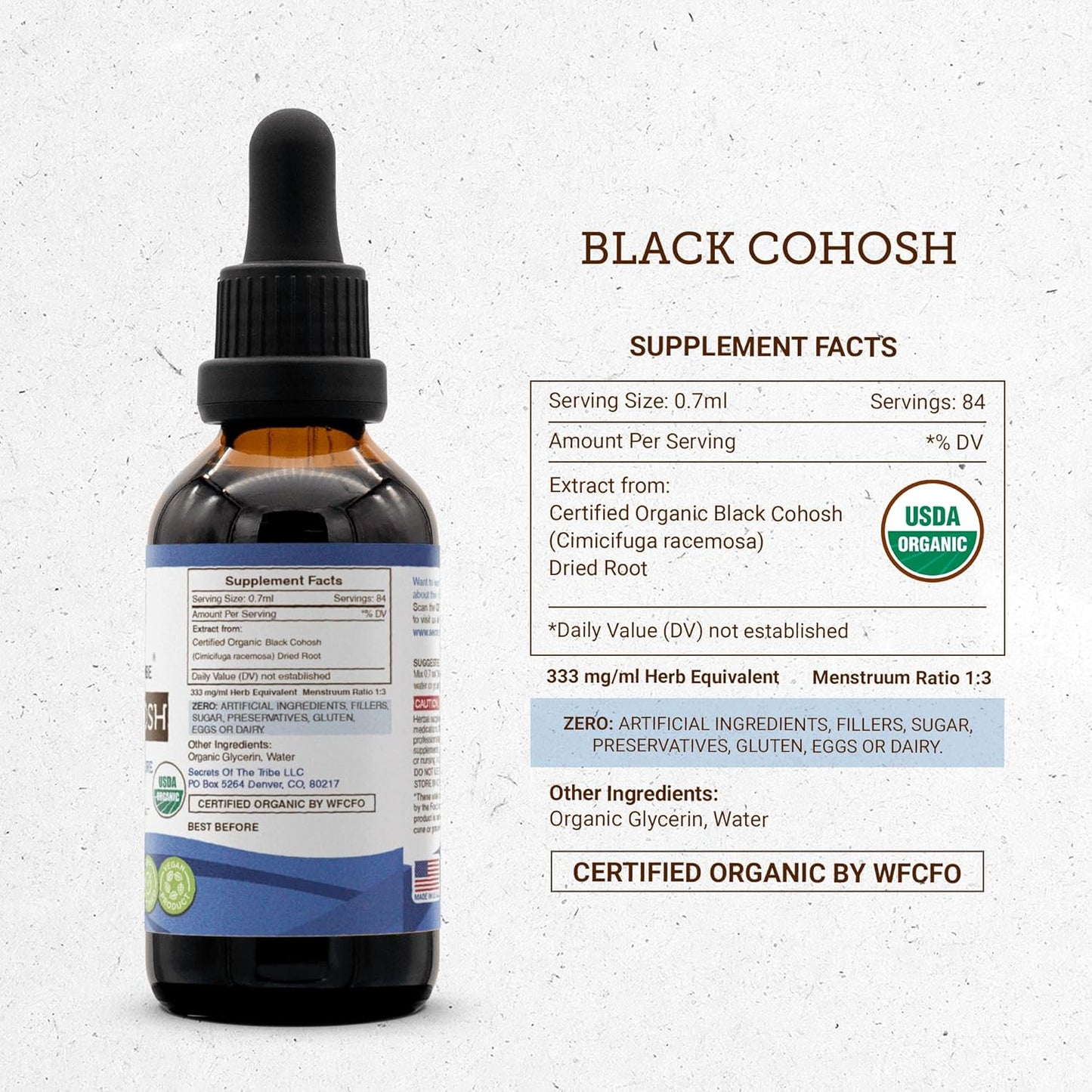Organic Black Cohosh Extract Drops - High-Potency Alcohol-Free Formula from Certified Organic Root 2 oz