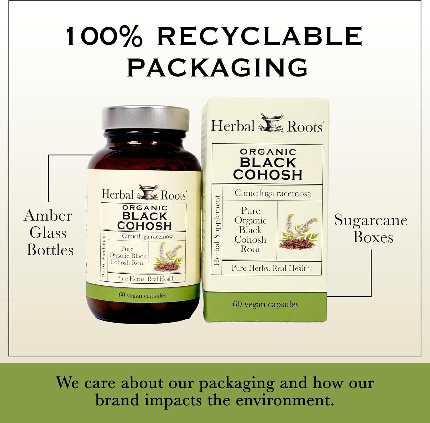 Organic Black Cohosh Root Capsules | Extra Strength Menopause Support | Herbal Roots | 90 Vegan Capsules