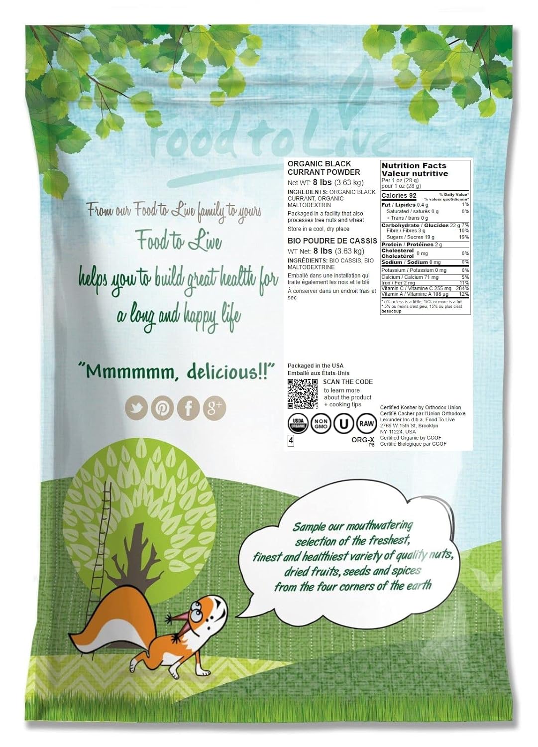 Organic Black Currant Powder 8lbs - Non-GMO Vegan Superfood Rich in Antioxidants for Juices & Smoothies