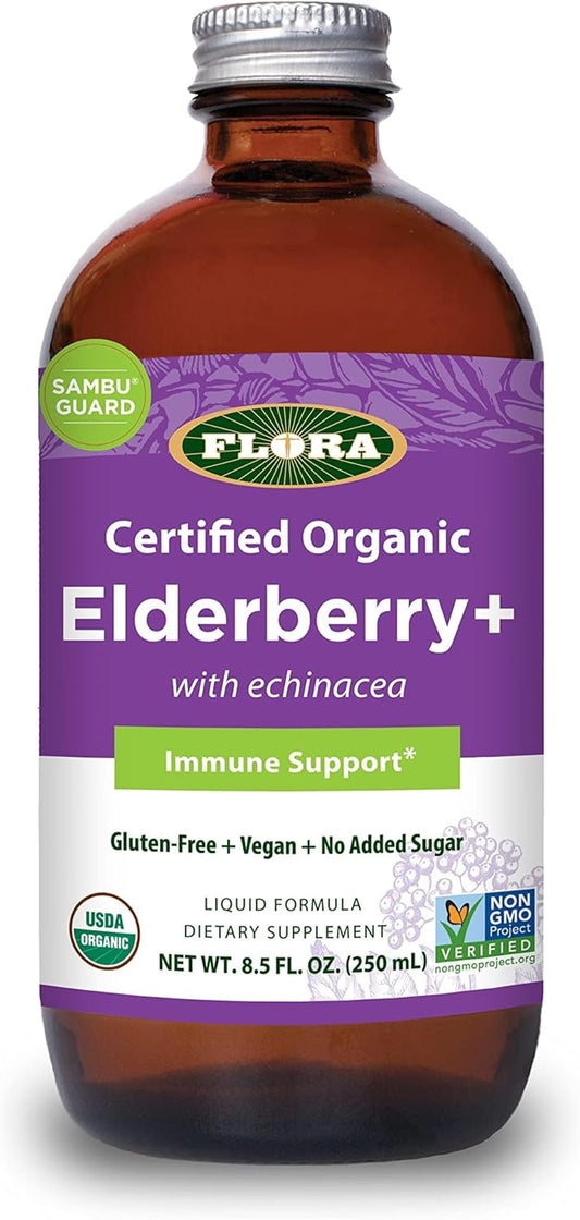 Organic Black Elderberry Syrup with Echinacea - Immune Booster for Kids & Adults - Gluten Free Vegan Formula - 8.5oz