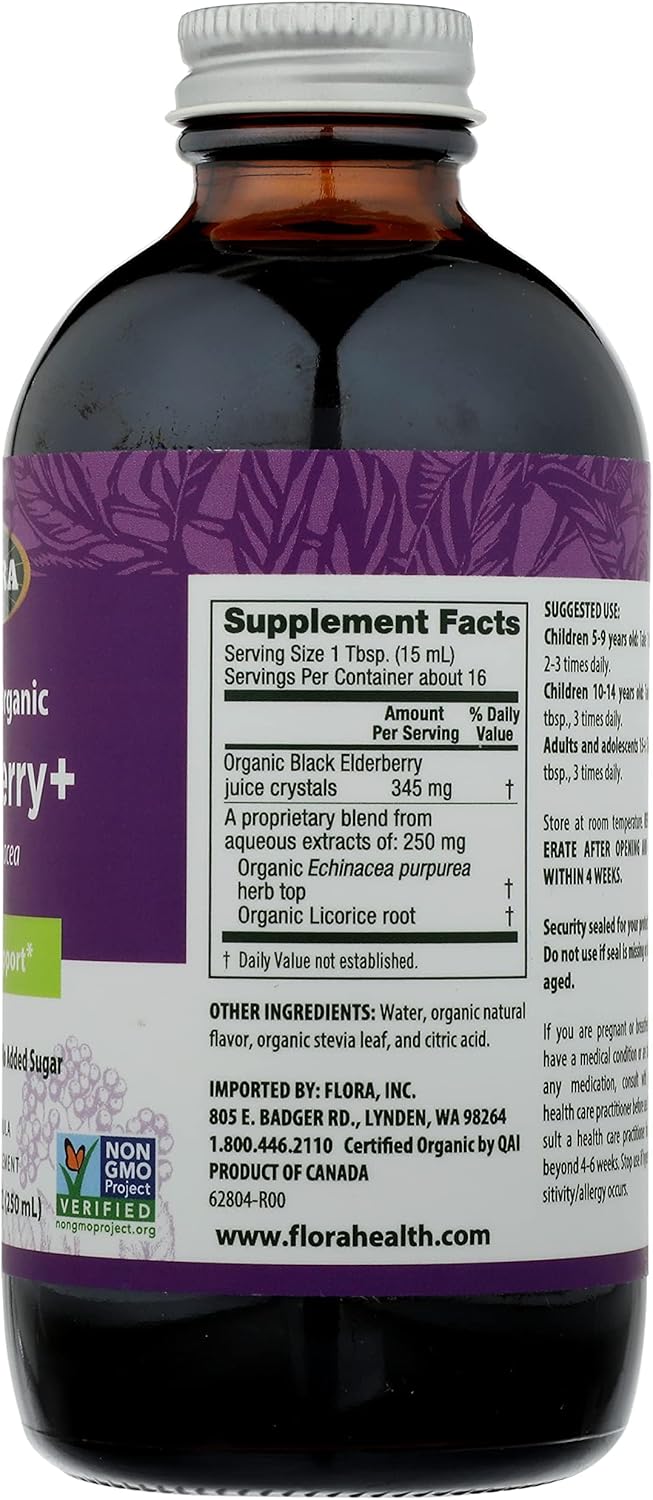 Organic Black Elderberry Syrup with Echinacea - Immune Booster for Kids & Adults - Gluten Free Vegan Formula - 8.5oz