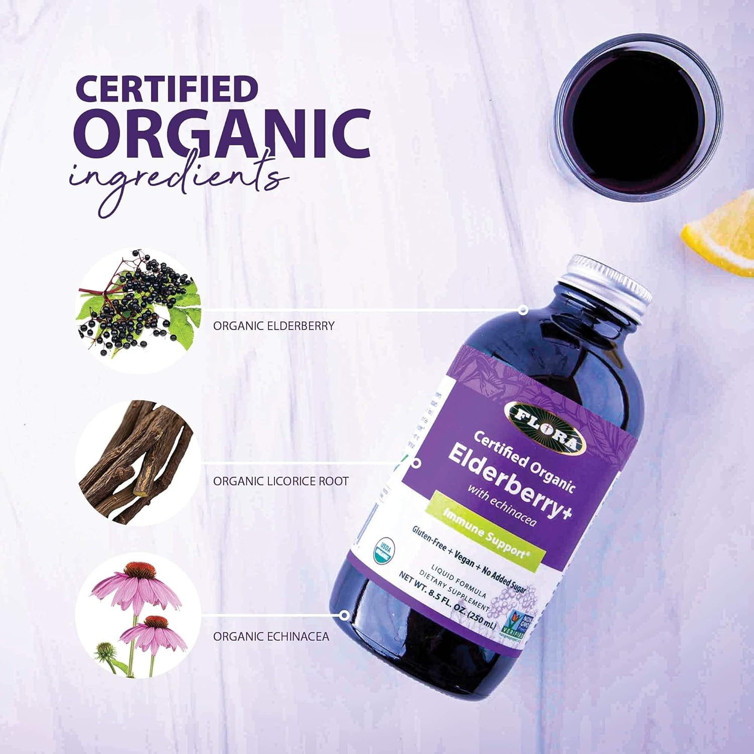 Organic Black Elderberry Syrup with Echinacea - Immune Booster for Kids & Adults - Gluten Free Vegan Formula - 8.5oz