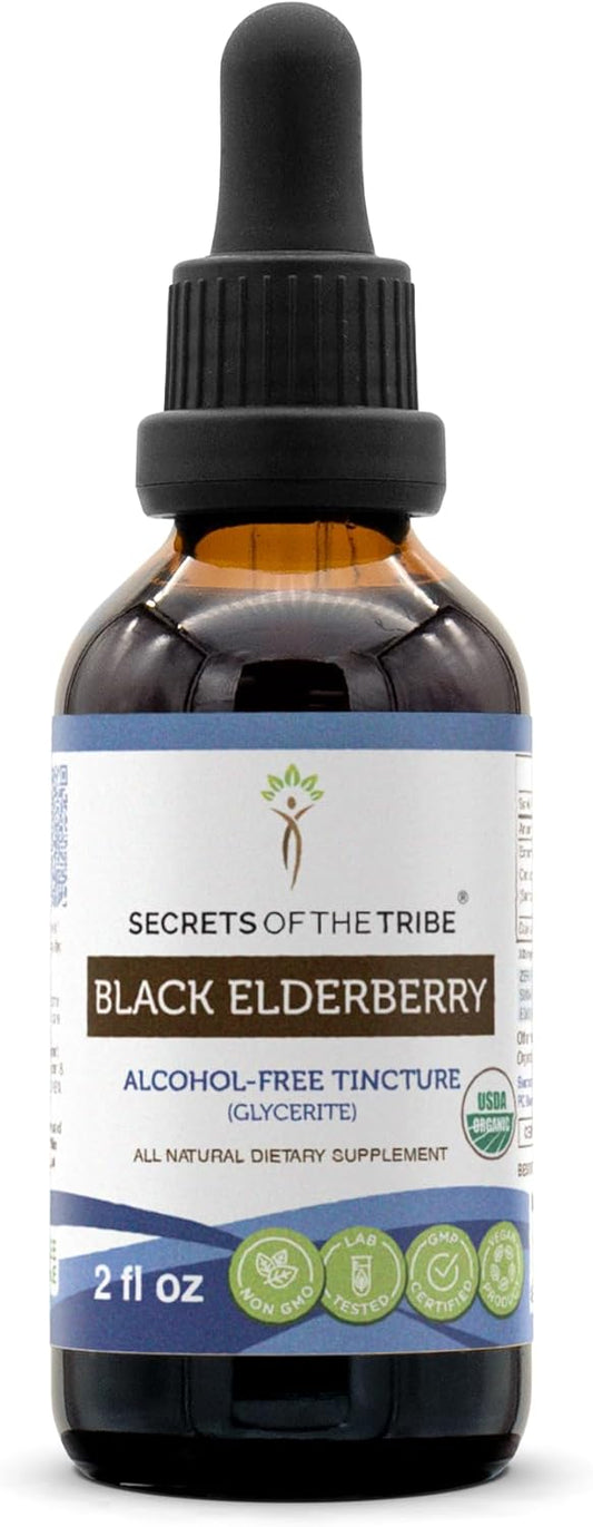 Organic Black Elderberry Tincture | Alcohol-Free Extract, High Potency Drops | Immune System Support | 100% Certified Organic Sambucus Nigra | 2 oz