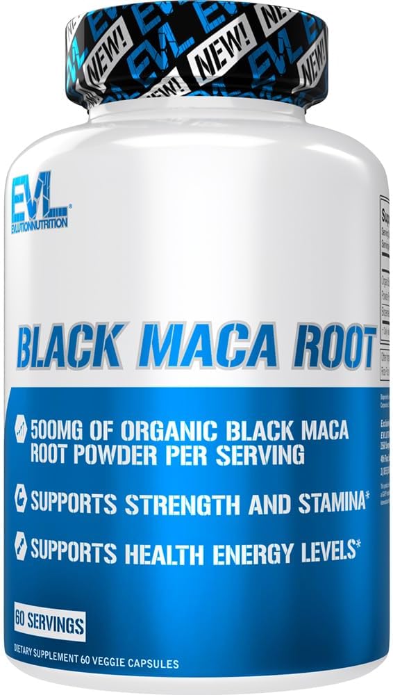 Organic Black Maca Root Powder Capsules for Energy, Strength, Performance, and Stamina - Workout Supplement - 60 Servings