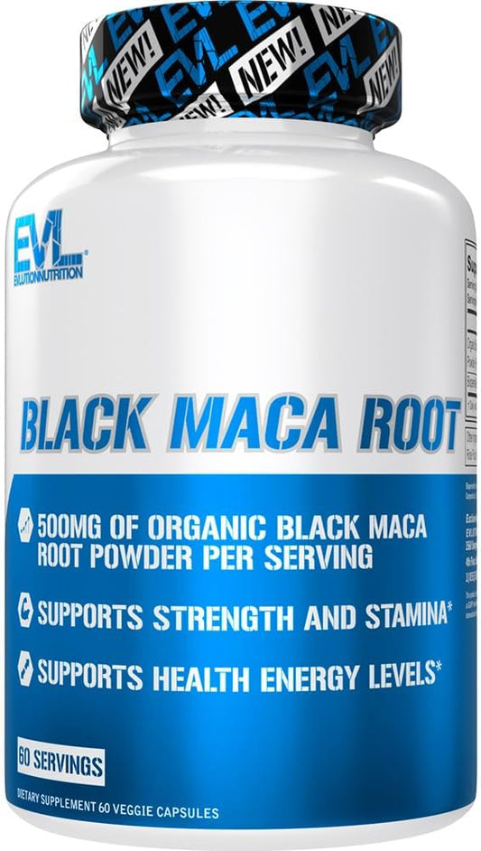 Organic Black Maca Root Powder Capsules for Energy, Strength, Performance, and Stamina - Workout Supplement - 60 Servings