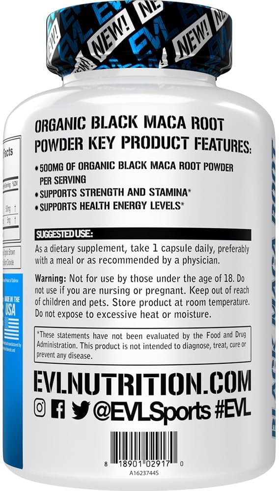 Organic Black Maca Root Powder Capsules for Energy, Strength, Performance, and Stamina - Workout Supplement - 60 Servings