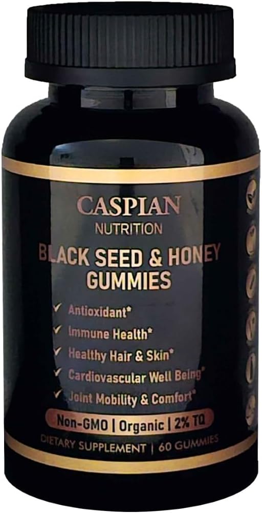 Organic Black Seed & Honey Gummies with 2% Thymoquinone - 60 Count - Non-GMO Formula by Caspian Nutrition
