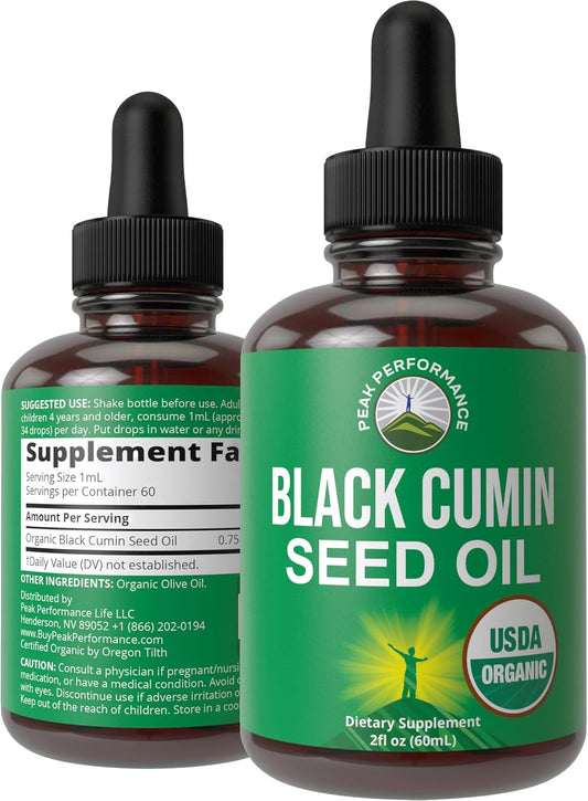 Organic Black Seed Oil Liquid Drops Supplement for Peak Performance. Vegan Cumin Seed Oil for Immune, Digestive, and Respiratory Support. High Bioavailability, Zero Sugar, Gluten Free.