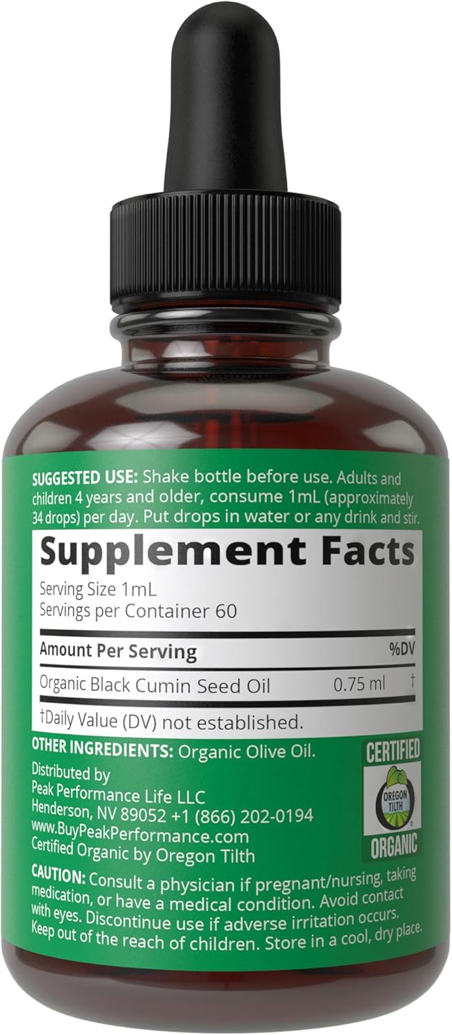 Organic Black Seed Oil Liquid Drops Supplement for Peak Performance. Vegan Cumin Seed Oil for Immune, Digestive, and Respiratory Support. High Bioavailability, Zero Sugar, Gluten Free.