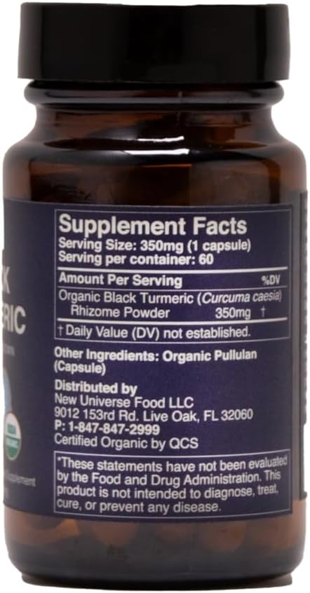 Organic Black Turmeric Capsules 350mg - US Grown - Vegan - Gluten Free - Non GMO - Joint Support - Inflammatory Response - Immune Function