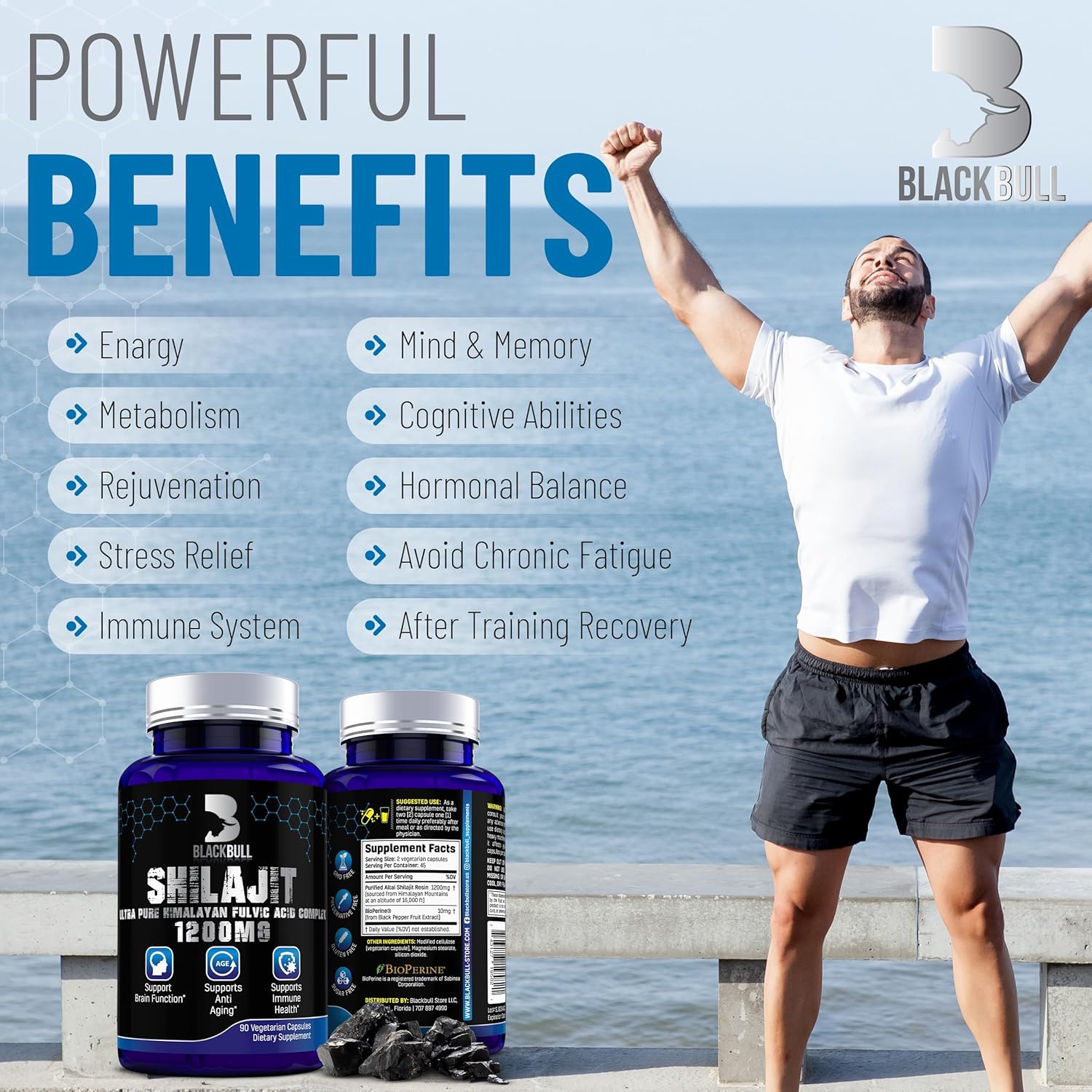 Organic Blackbúll Blackbull Shilajit Capsules with 20% Fulvic Acid - Brain Health & Immune Support Supplement from Himalayas