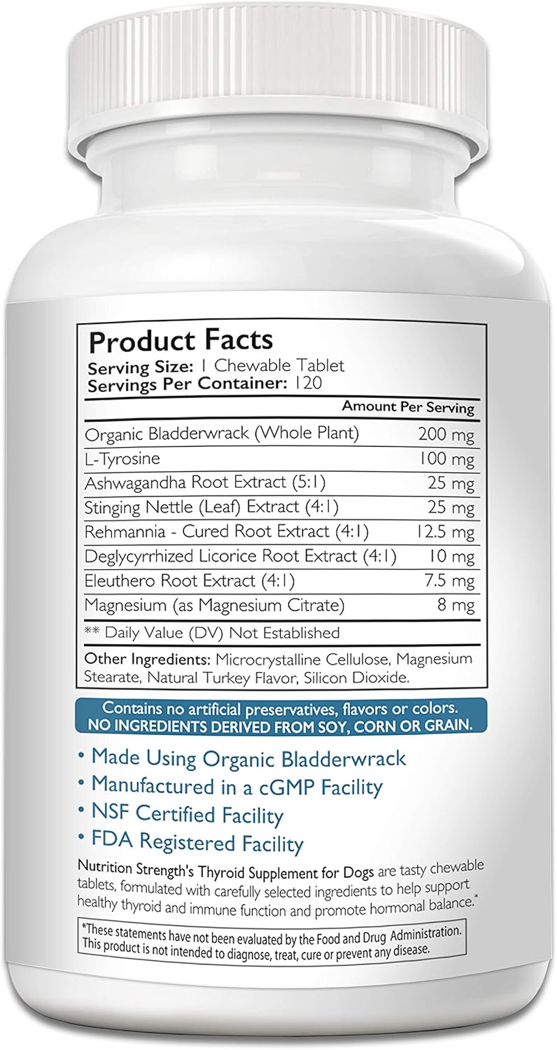 Organic Bladderwrack Dog Thyroid Supplement, Promotes Normal Endocrine Function, 120 Chewable Tablets