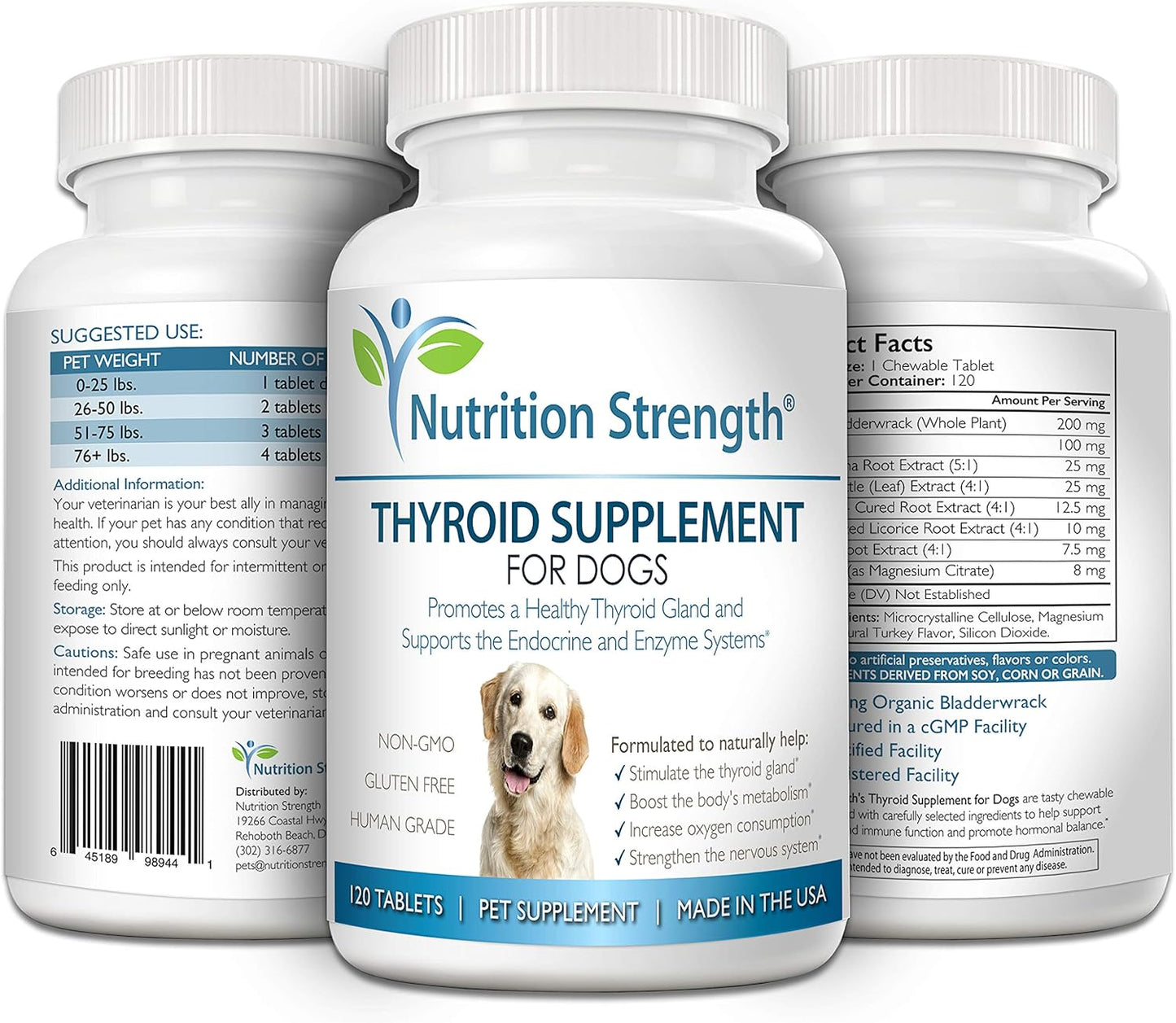 Organic Bladderwrack Dog Thyroid Supplement, Promotes Normal Endocrine Function, 120 Chewable Tablets