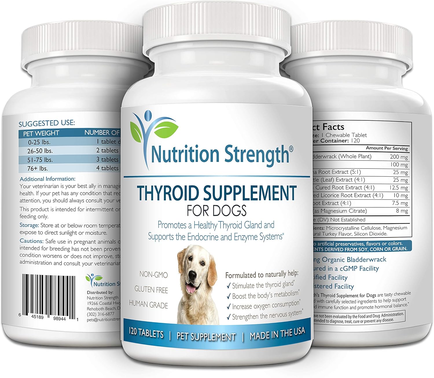 Organic Bladderwrack Dog Thyroid Supplement, Promotes Normal Endocrine Function, 120 Chewable Tablets