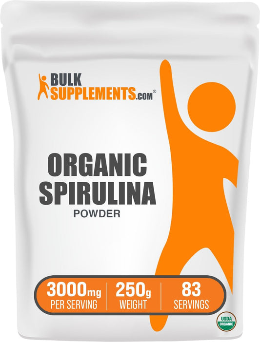 Organic Blue Green Algae Superfood Powder - Pure Spirulina - 3g per Serving - 250g (8.8 oz)