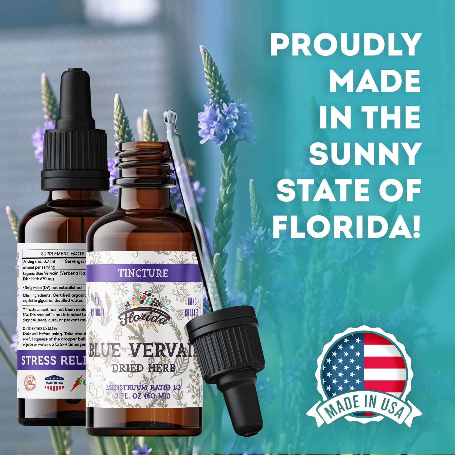 Organic Blue Vervain Herb Extract - Natural Supplement for Men & Women - 2 oz - Made in USA