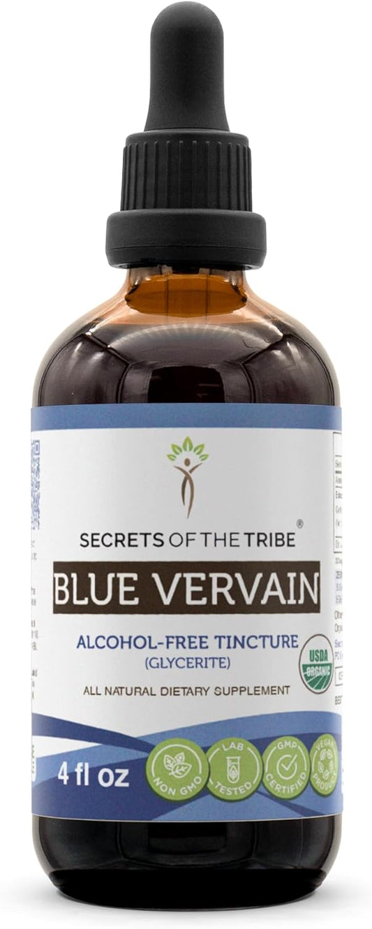 Organic Blue Vervain Herbal Drops | Alcohol-Free USDA Certified Extract | High-Potency 100% Dried Herb (4 oz)