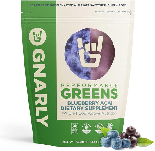 Organic Blueberry Acai Performance Greens Superfood Powder - NSF Certified with Probiotics & Micronutrients - 11.64 oz