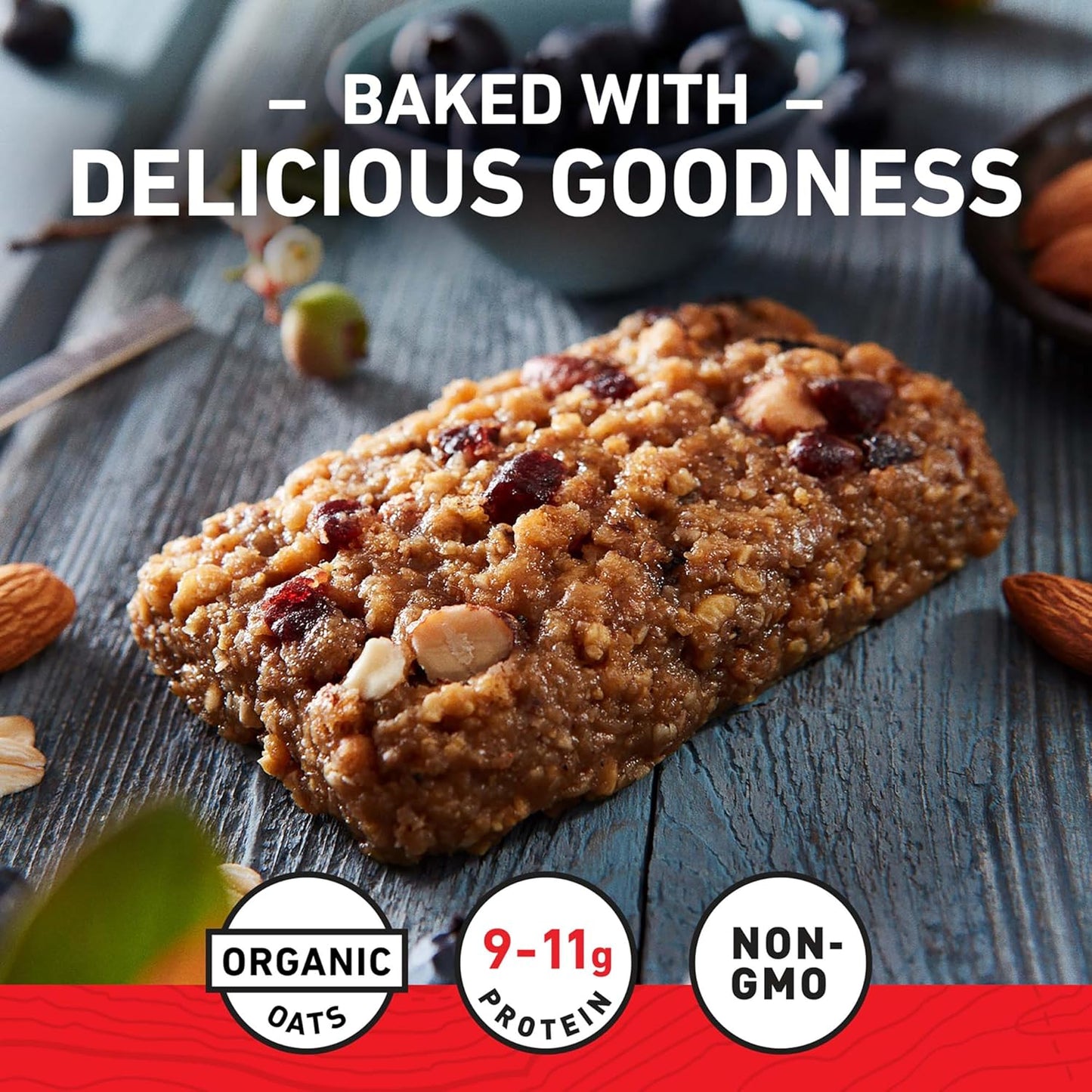 Organic Blueberry Almond Crisp Energy Bars - Non-GMO Plant Based Snack - 2.4 oz. (12 Pack)