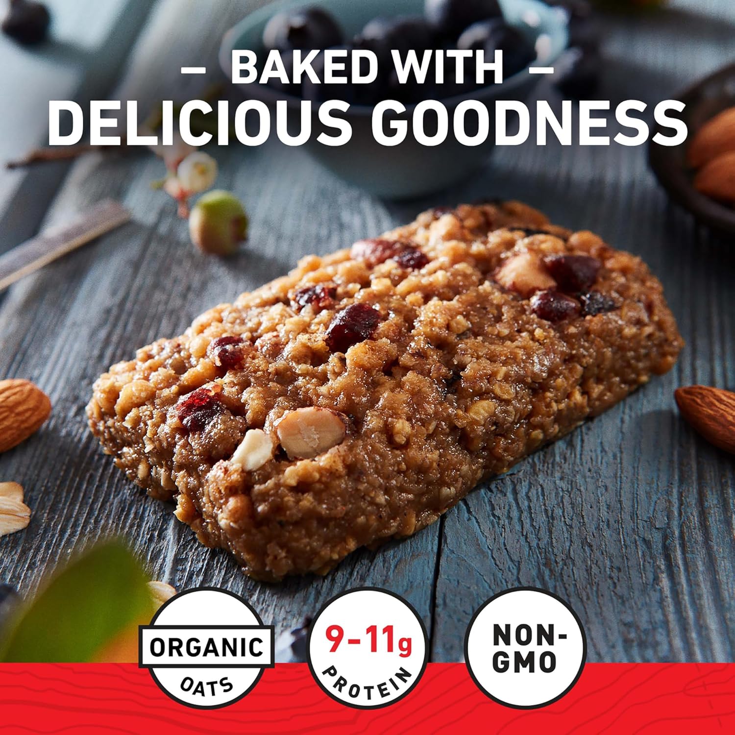 Organic Blueberry Almond Crisp Energy Bars - Non-GMO Plant Based Snack - 2.4 oz. (12 Pack)